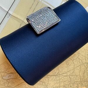 Elegant Navy Blue Clutch with Rhinestone Accent